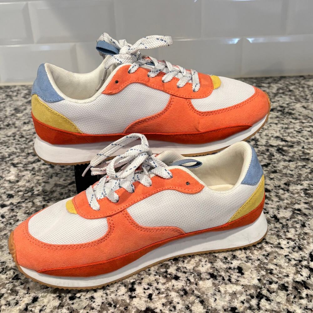 Very G Retro Colorblock Sneakers Size 7 Orange White Blue Casual Trendy